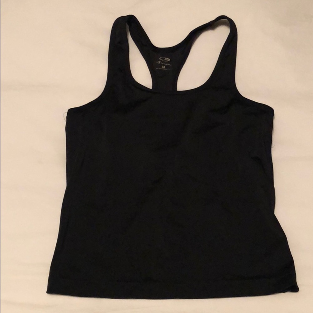 Black exercise shirt, built-in bra.